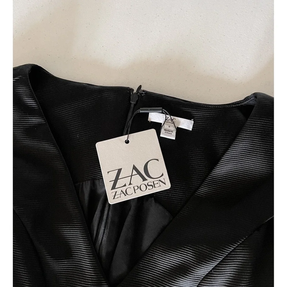 ZAC  Zac Posen Nina V Neck Pencil Knee Length Black‎ Dress Size 8 New